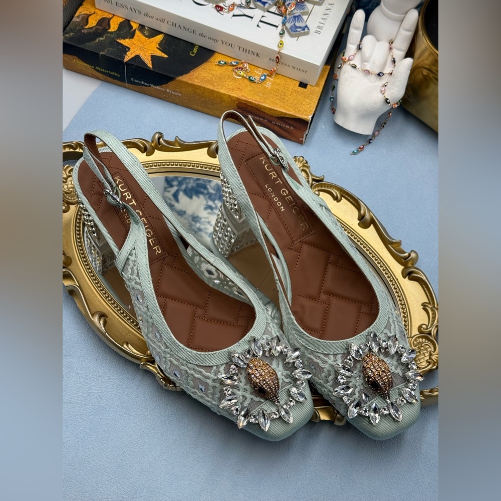 🆕 KURT GEIGER LONDON 🧿 NWOB Chelsea 60 Block Slingback Mules, Mint Green Sz8.5 - Picture 14 of 16